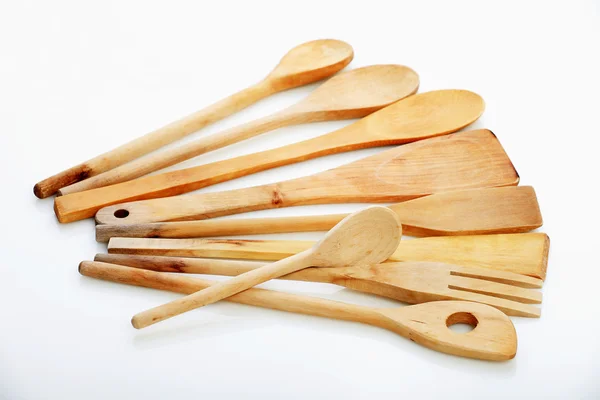 Wooden kitchen spoons with clipping path — Stock Photo, Image