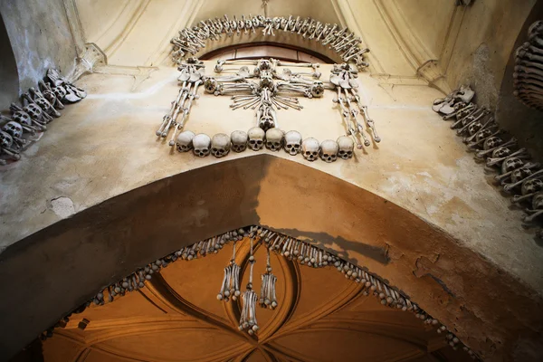 Скальпы и кости, размещенные на стенах — стоковое фото
