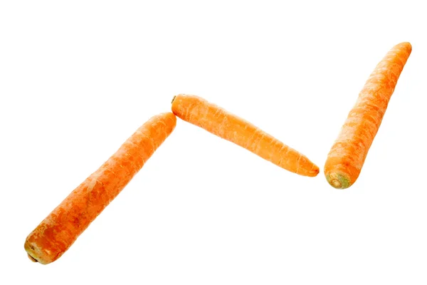 Три Морковки Расположенные Белом Фоне Образуют Диаграмму Вырезанием Пути — стоковое фото