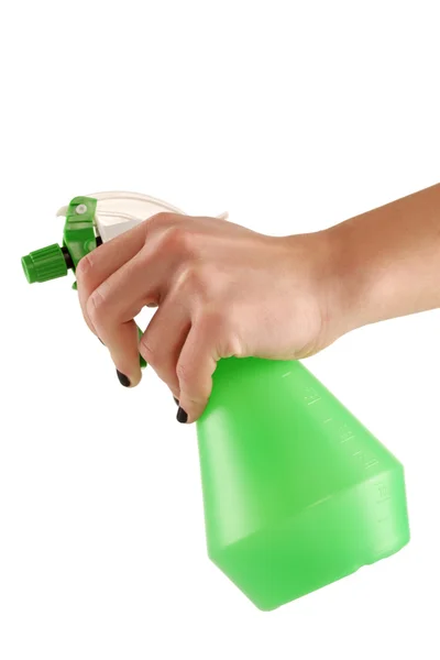 Mit einem grünen Blumenspray in der Hand — Stockfoto