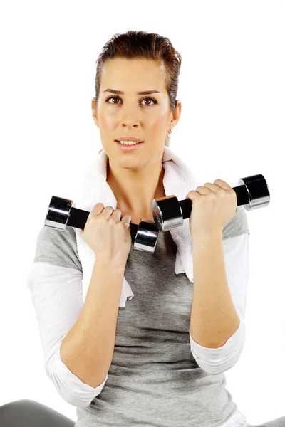 Chica haciendo ejercicio con pesas, primer plano 2 — Foto de Stock