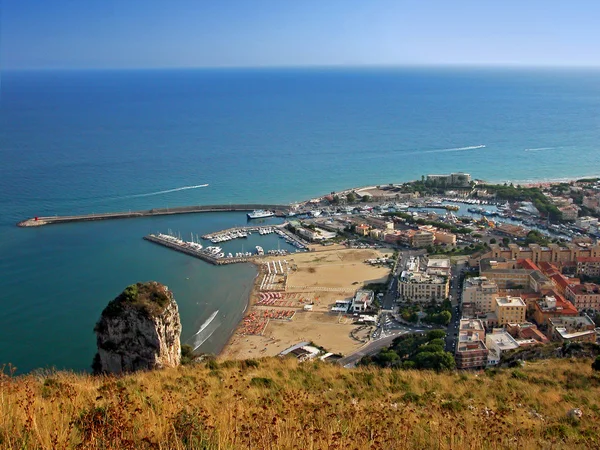 stock image Overhead aerial view of Terracina port and town