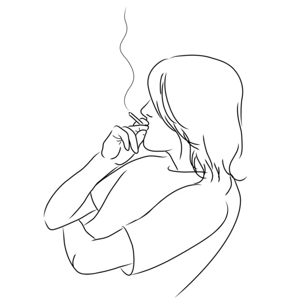 Dessiner Jeune Homme Avec Une Cigarette Lignes Noires — Image vectorielle