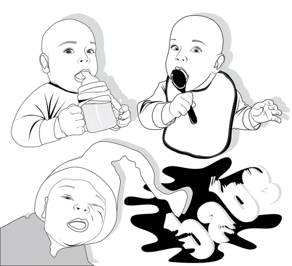 Dessins Petits Enfants Lignes Noires Isolés — Image vectorielle