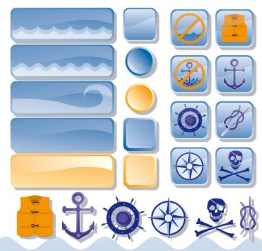 Buttons, icons and objects, sea clipart