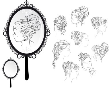 Women's hairstyles, mirror clipart