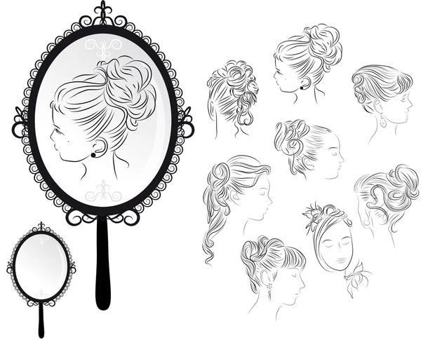 Женские прически, зеркало — стоковый вектор