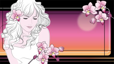 Girl with orchids clipart