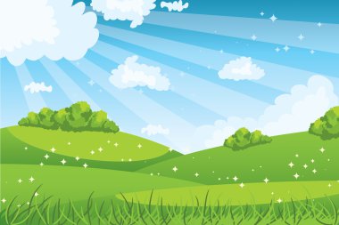 Blue sky and green grass clipart