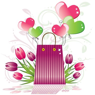 Illustration of colorful balloon and confetti coming out from shopping bag clipart