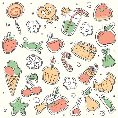 Set of illustrations of sweet food and drinks clipart