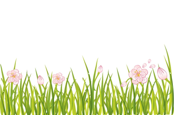 春の背景。抽象的な背景と緑の草. — ストックベクタ