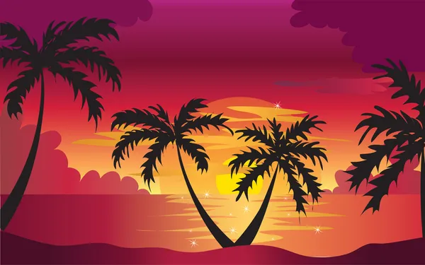 棕榈树和夏季日落 — 图库矢量图片