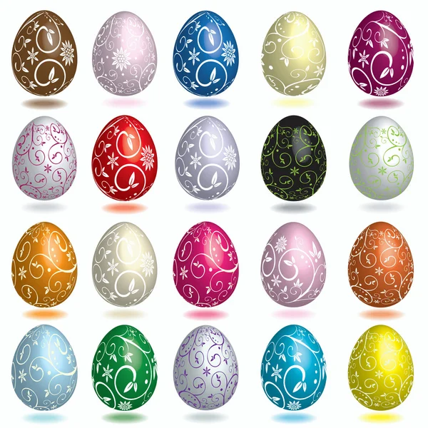 Conjunto de huevos de Pascua aislados sobre fondo blanco. ¡Feliz Pascua! Ilustración vectorial — Vector de stock