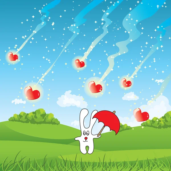 Cartone animato piccolo coniglietto giocattolo con ombrello — Vettoriale Stock