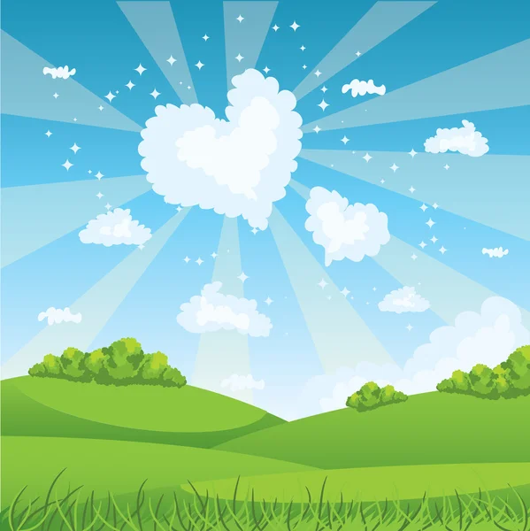 ท้องฟ้าสีฟ้าและหญ้าสีเขียว — ภาพเวกเตอร์สต็อก