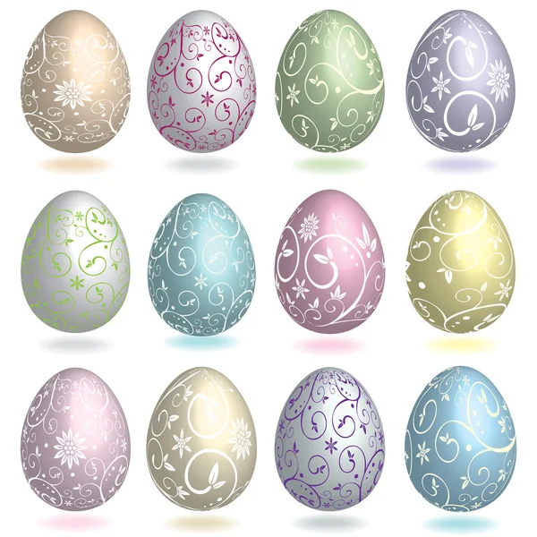 Beyaz arka plan üzerinde izole Paskalya yumurtaları kümesi. Mutlu Paskalyalar! vektör çizim