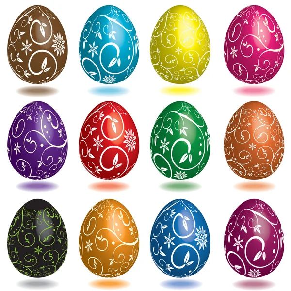 Beyaz arka plan üzerinde izole Paskalya yumurtaları kümesi. Mutlu Paskalyalar! vektör çizim — Stok Vektör