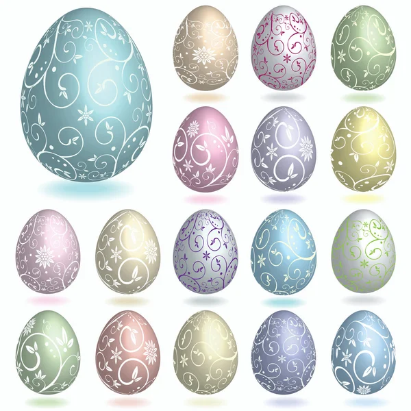 Set di uova di Pasqua isolate su sfondo bianco. Buona Pasqua! Illustrazione vettoriale — Vettoriale Stock