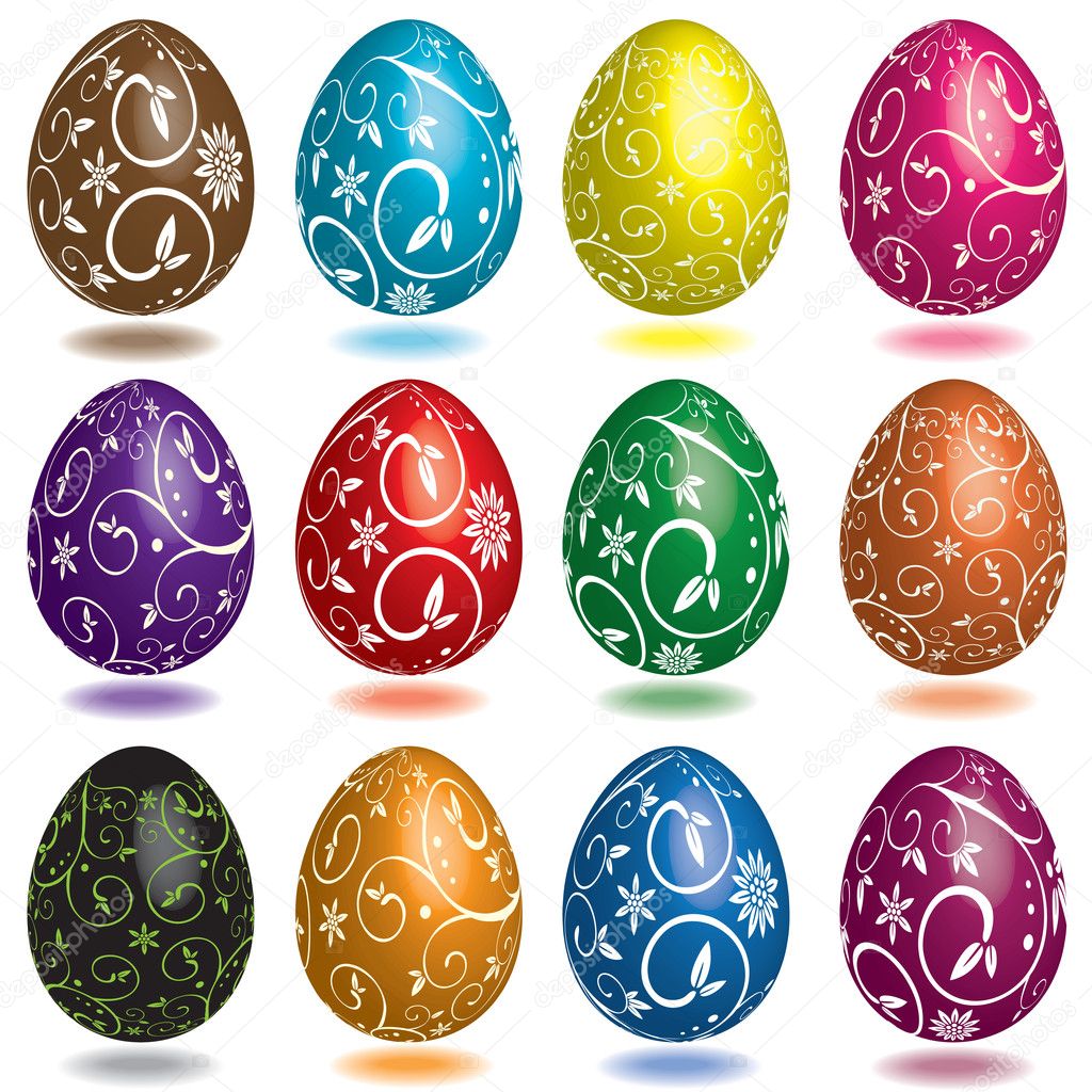 Set of Easter eggs isolated on White background. Happy easter! Vector illustration