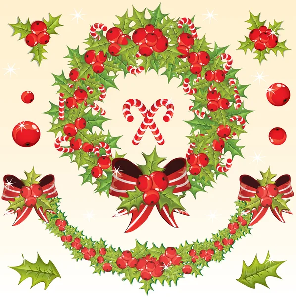 Decoración de Navidad con bayas de acebo — Archivo Imágenes Vectoriales