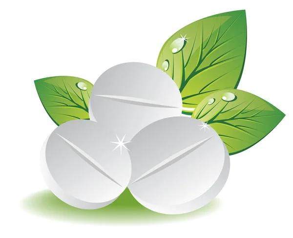 A zöld levelek természetes tabletták — Stock Vector