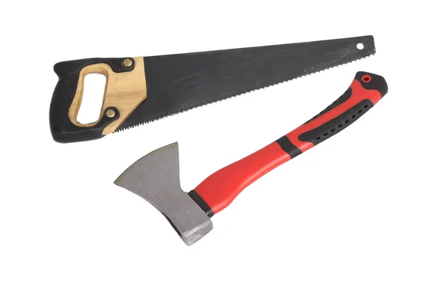 Red axe and saw — Stock Photo, Image