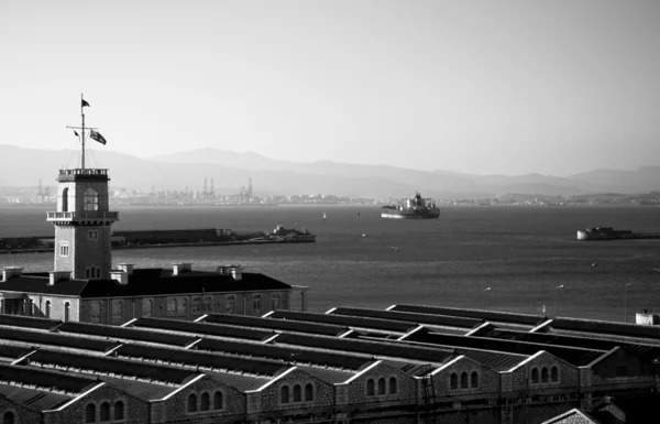 Una Foto Blanco Negro Del Astillero Mod Gibraltar —  Fotos de Stock