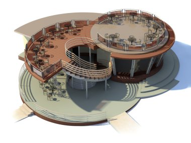 Spatial model of summer cafe, computer graphics clipart