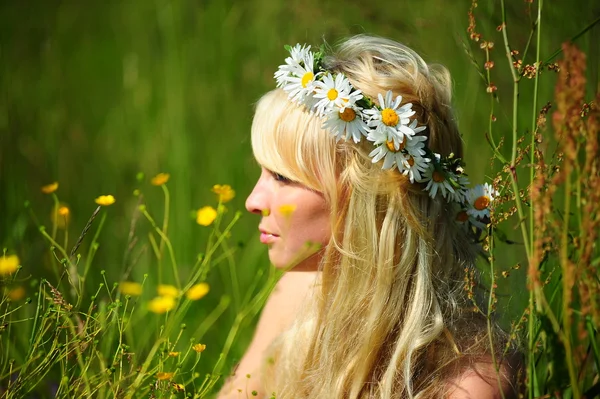 Beautiful young woman on the meadow — Stock Photo, Image