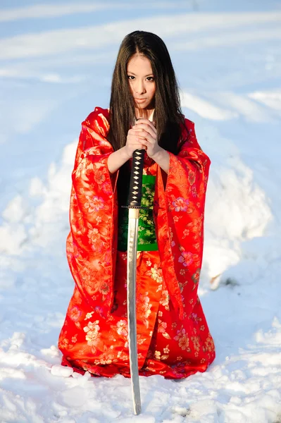 Girl with a katana — Stock Photo, Image