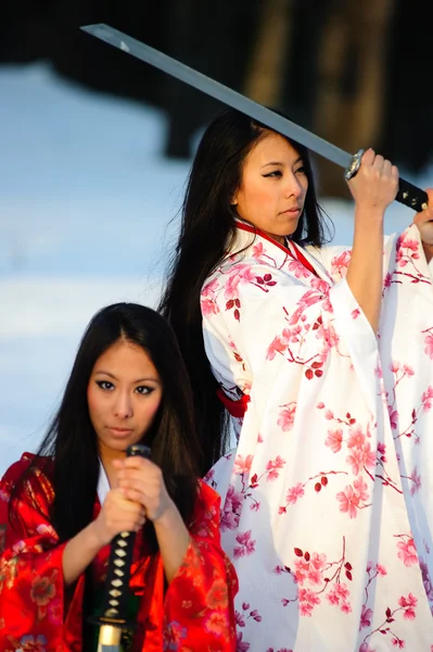 Красивые брюнетки в японском кимоно — стоковое фото