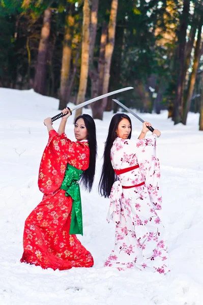 Όμορφη μελαχρινή κορίτσια σε ένα ιαπωνικό κιμονό — Φωτογραφία Αρχείου