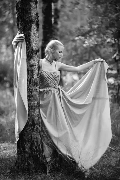 妖精の森でロマンチックな女性の肖像画 — ストック写真