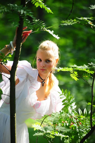 Portret romantycznej kobiety w bajkowym lesie — Zdjęcie stockowe