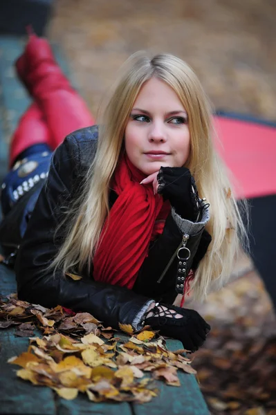 Junge schöne Mädchen im Herbst Hintergrund — Stockfoto