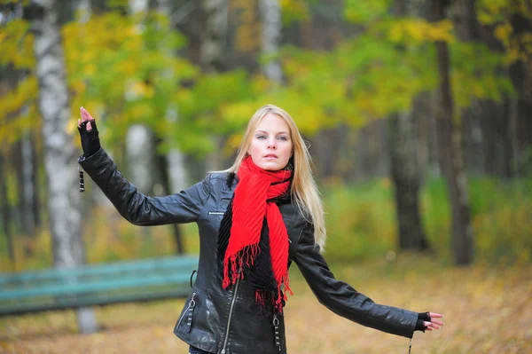 Genç kız güzel sonbahar arka plan — Stok fotoğraf