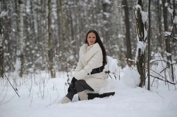 Kvinna i vinterparken — Stockfoto