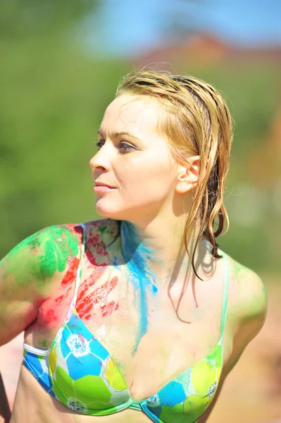 The girl soiled by a paint — Stock Photo, Image