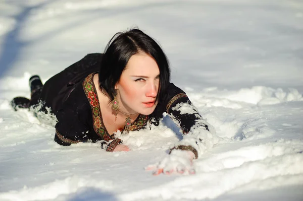 Picture Girl Who Lies Snow — Stock Photo, Image