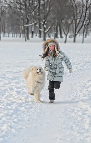 Running with dog — Stock Photo, Image