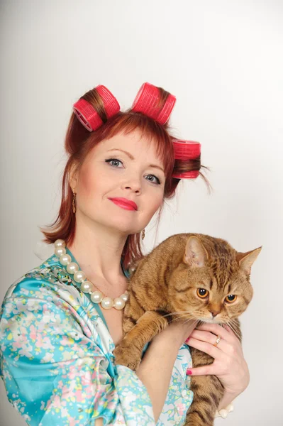 猫と主婦 — ストック写真
