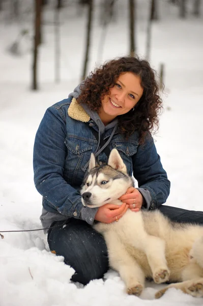 Girl Her Siberian Husky — Stock Photo, Image