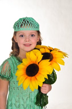 Girl with sunflowers clipart