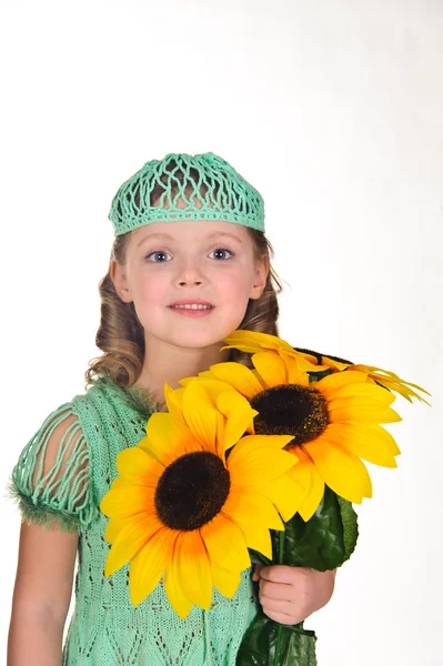 Dívka se slunečnicemi — Stock fotografie