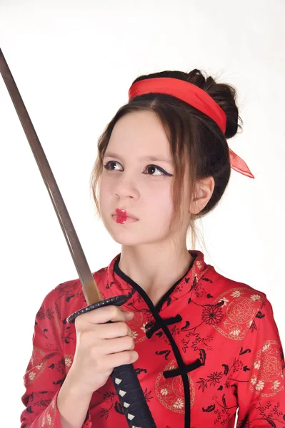 긴 사무라이 칼을 처리 하는 여자 — 스톡 사진