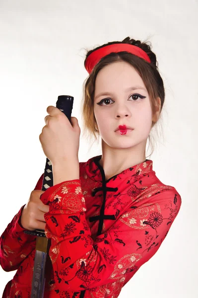 処理の長い日本刀女の子 — ストック写真
