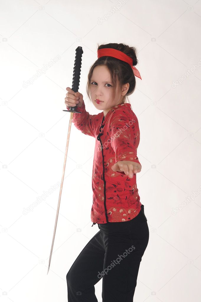 A girl handling a long samurai sword — Stock Photo © evdoha #5049047