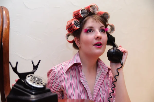 stock image Housewife with curlers