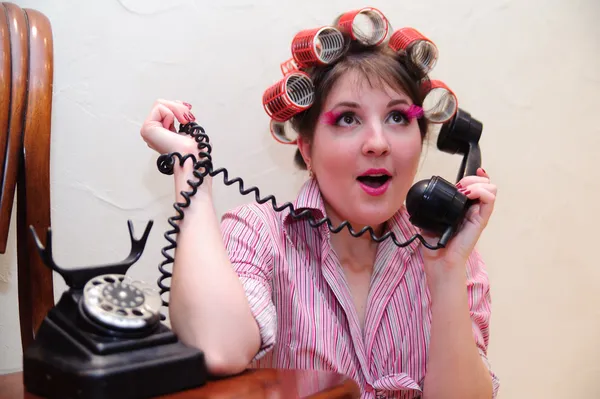 stock image Housewife with curlers